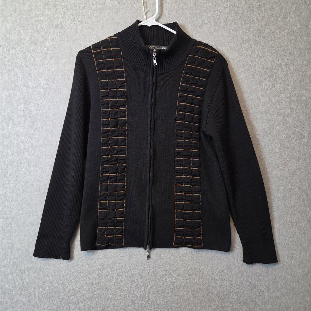 Angel Wool Blend Black Textured LS Zip Up Cardigan Sweater Women's Small